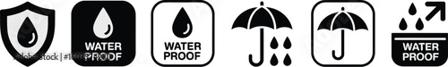 Water resistant icons display waterproof and protection symbols