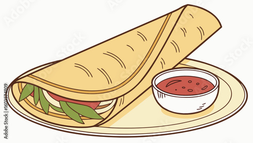 Delicious wrap with sauce vector illustration for food blog recipe and restaurant menu design idea concept