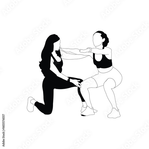 vector illustration of a personal trainer training his student to exercise