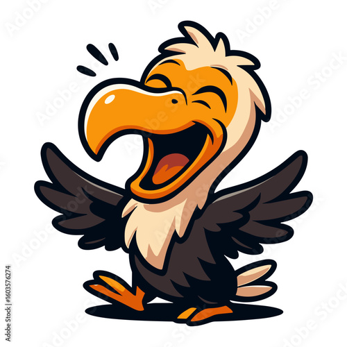 A cartoon-style happy eagle spreads its wings widely open