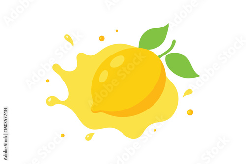 Zesty Lemon Splash on White Background Illustration with Fresh Citrus Elements