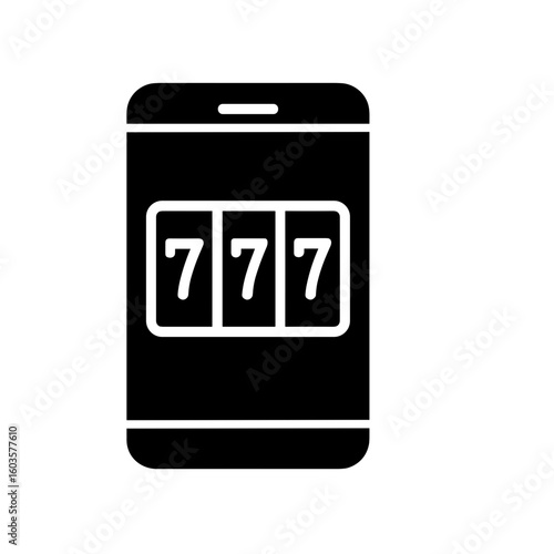 Mobile slot machine icon with solid fill black and white representing online casino gaming