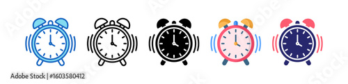 Alarm Clock Multiple Style Icon Set Collection.  