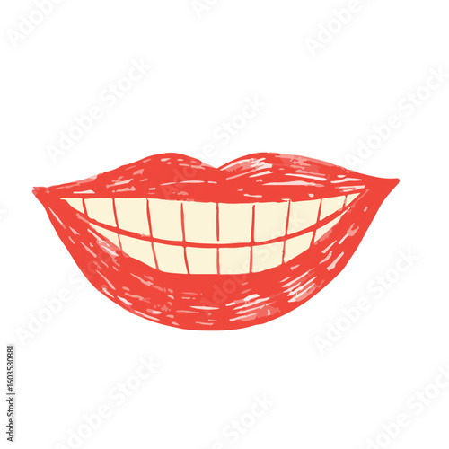 Bright Red Smiling Lips Illustration in Pop Art Style