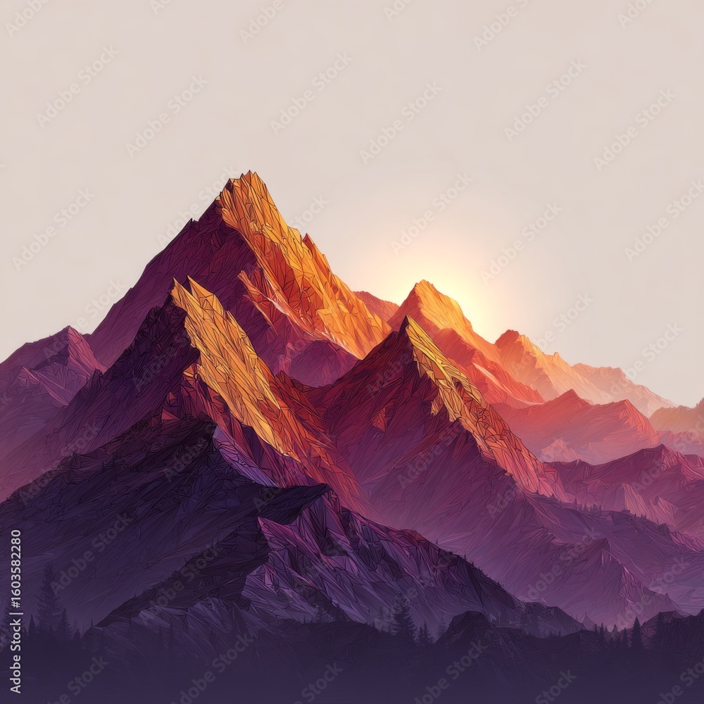 Obraz premium Majestic Mountain Range at Dawn with Vibrant Colors and Calm Atmosphere in a Tranquil Landscape Setting