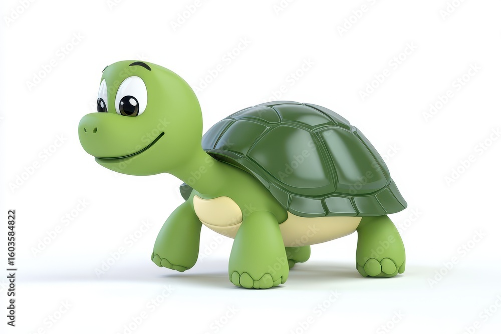 Fototapeta premium Turtle walking slowly 3d cartoon character on white background