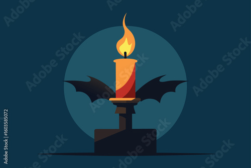 A glowing pumpkin candle on a windowsill with shadows vector illustration