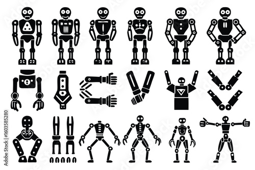 Black robot glyphs and components icon white