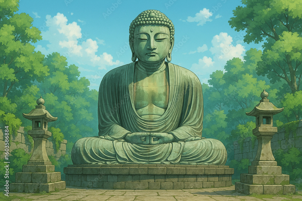 Fototapeta premium 大仏のイラスト