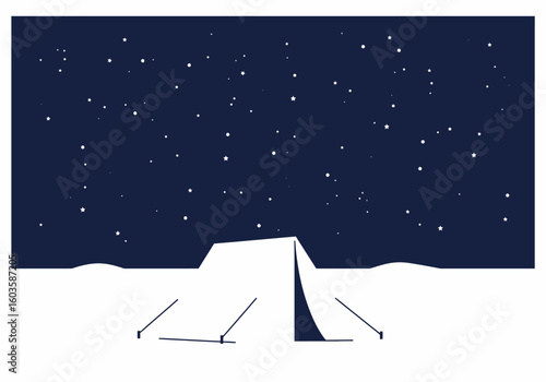 A camping tent under a starry night sky