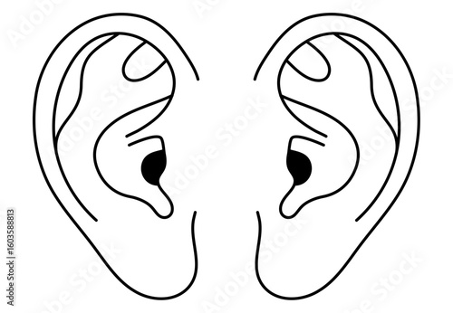 Black-and-white vector illustration of an ear (landscape, left and right)