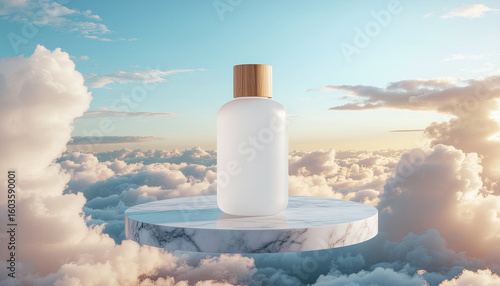 Floating Oblong Acrylic Bottle Above Clouds