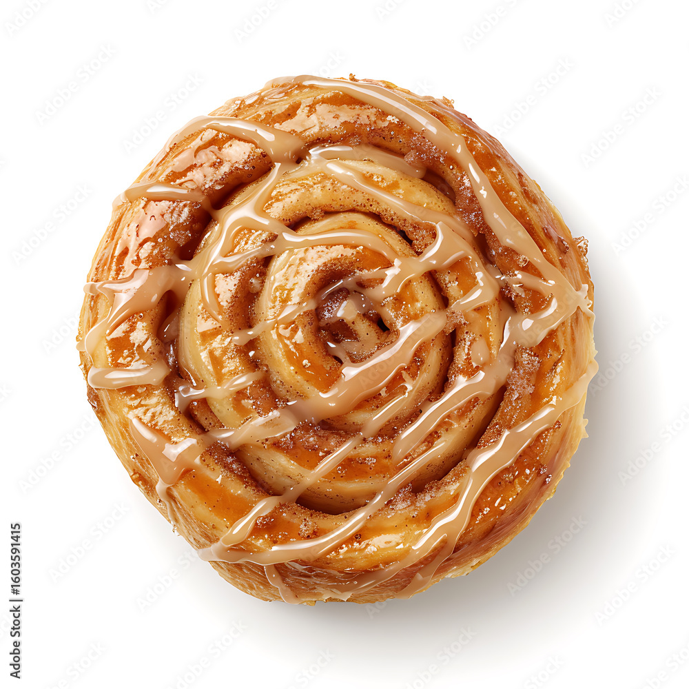 Fototapeta premium Golden Cinnamon Roll with Glaze Drizzle