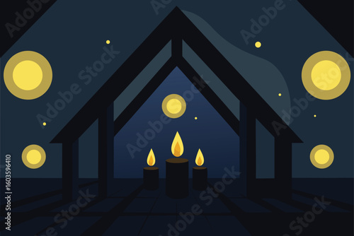 A glowing candle skull lighting up a cursed hallway vector illustration