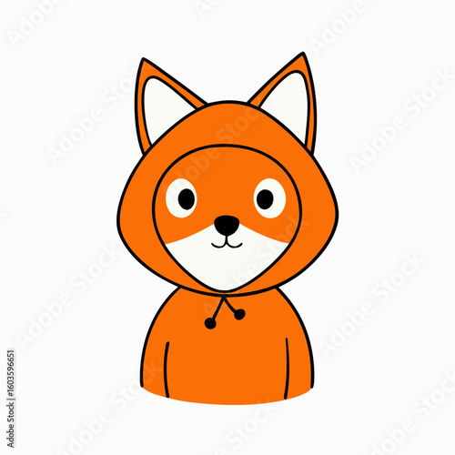 Cute cartoon fox wearing an orange hoodie with ears sticking out