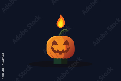 A jack o lantern candle flickering on a fireplace mantel vector illustration