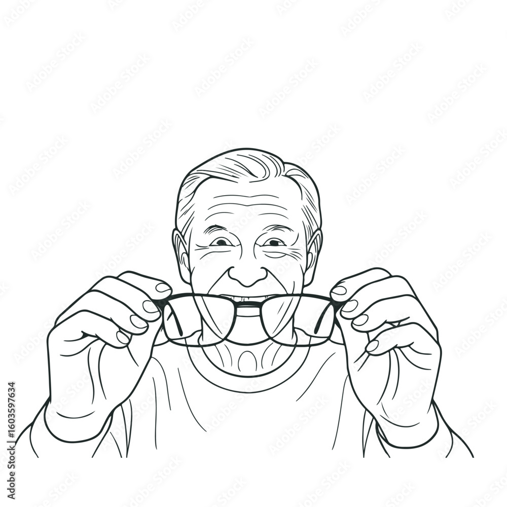 Fototapeta premium Elderly man holding glasses, Eye Vision Concept
