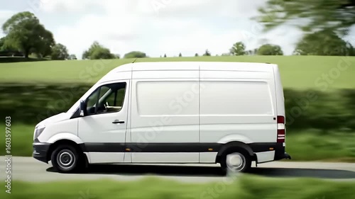Wallpaper Mural White Van in Motion on a Rural Road with Green Scenery and Blurred Background Torontodigital.ca