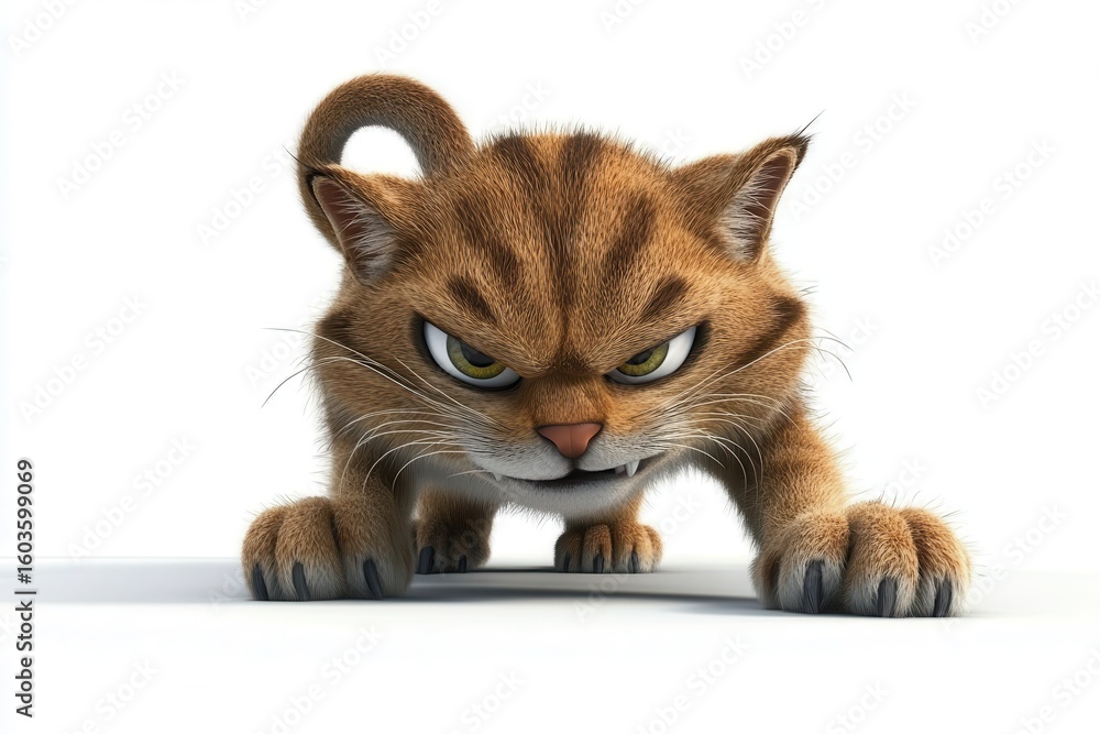 Wildcat crouching low 3d cartoon character on white background Wildcat crouching low 3d cartoon character on white background