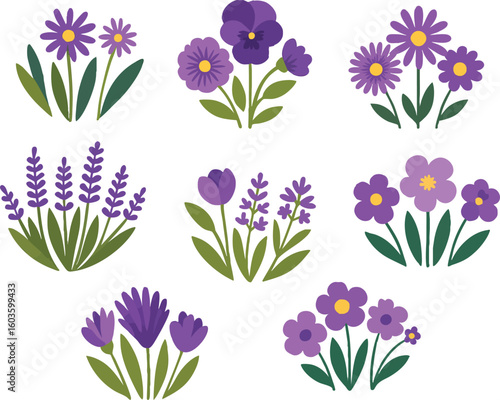 Set of colorful flowers clipart vector illustration 