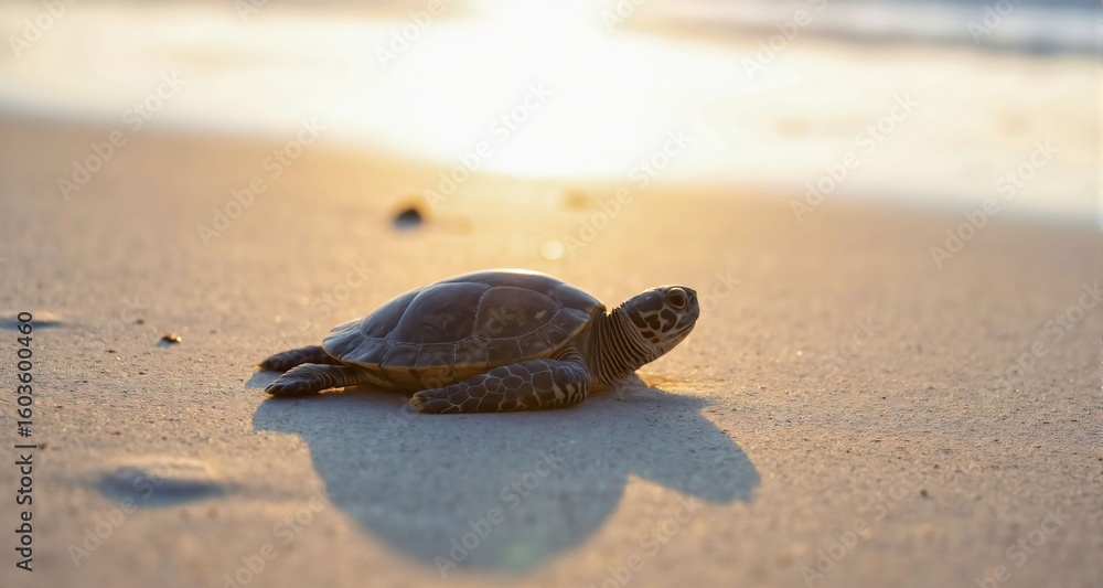 Obraz premium Baby Sea Turtle Crawling to Ocean