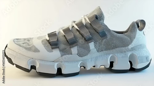 White athletic shoe with textured sole