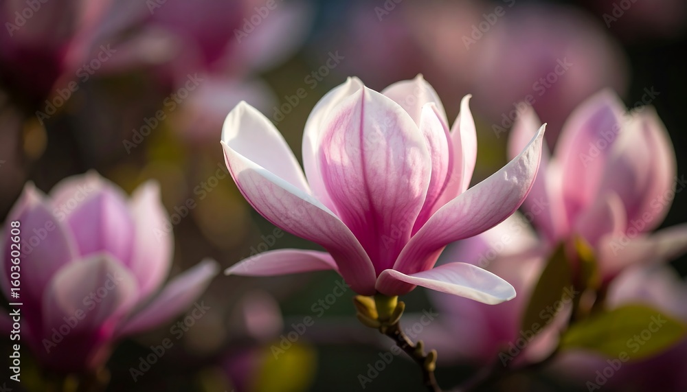 Fototapeta premium Close-up of delicate pink magnolia blossoms