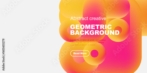 Abstract geometric background features vibrant orange, yellow, red hues. Text promotes further information via read more button.