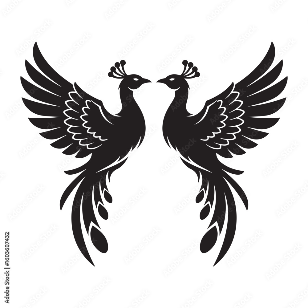 Fototapeta premium Black and White Peacock Pair Illustration