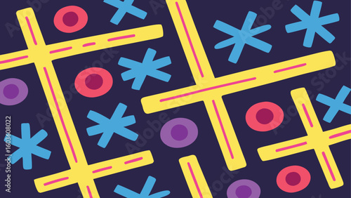 Abstract Background Pattern with Tic Tac Toe Elements and Star Shapes Playful and Modern Design