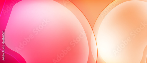 Abstract background features flowing shapes, gradients. Pink, orange hues blend smoothly creating soft visual effect. Minimalist design.