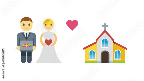 Wedding ceremony vector illustration with bride groom church love heart marriage celebration design element