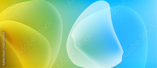Abstract background features overlapping colorful blobs. Yellow, green, turquoise hues blend smoothly creating soft visual effect.