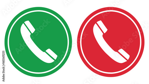 Green and red phone icons with white handset telephone icon