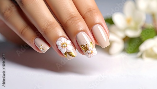 Fototapeta Naklejka Na Ścianę i Meble -  Close-up of decorated nails with flowers