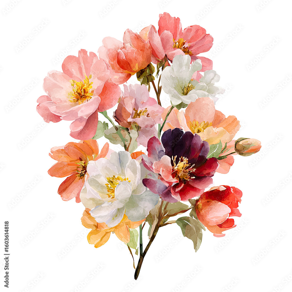 Fototapeta premium A vibrant bouquet of mixed blossoms in soft pastel hues