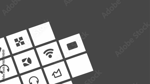 White Icons on Dark Gray Grid Background technology