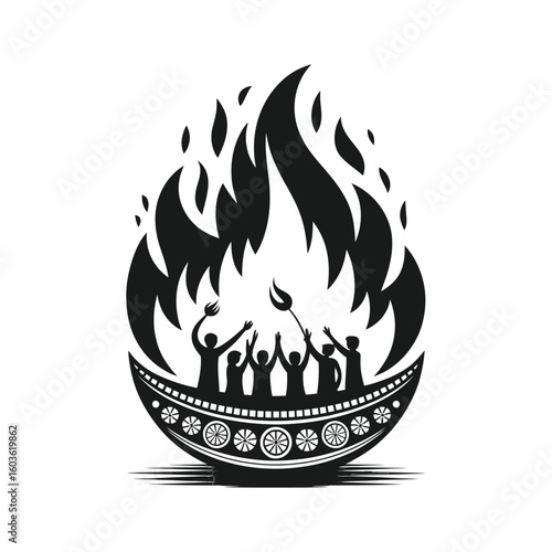 People raising torches on a burning ship fire celebration