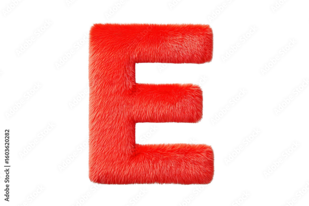 Obraz premium Red Fur Letter E on Transparent Background Decorative Letter