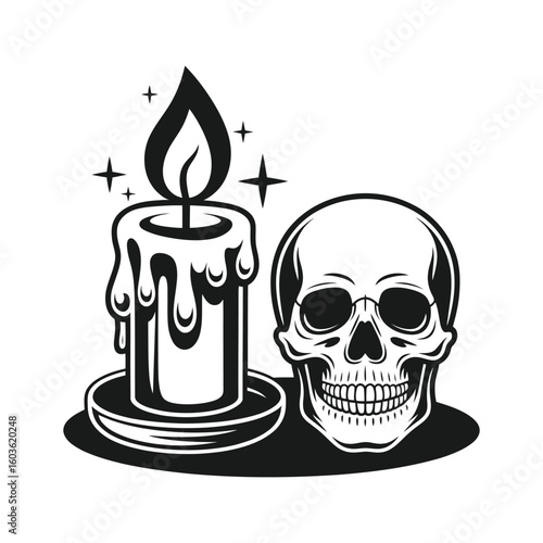Skull and dripping candle with stars flame