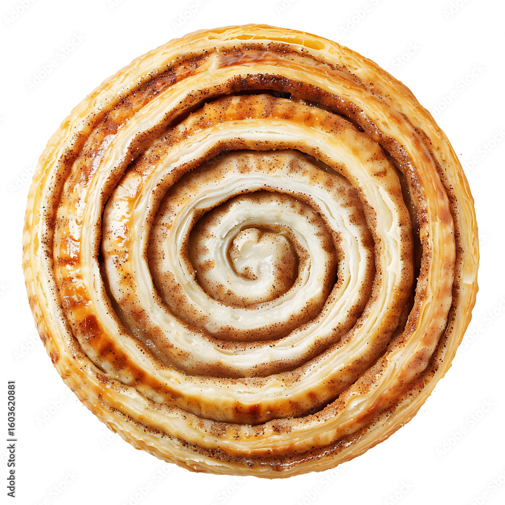 Fototapeta premium Top View of a Spiral Cinnamon Roll with Icing