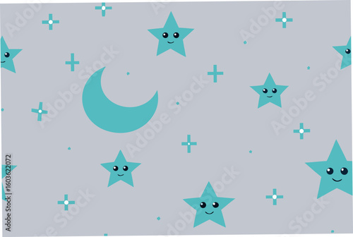 Cute stars and crescent moon cartoon