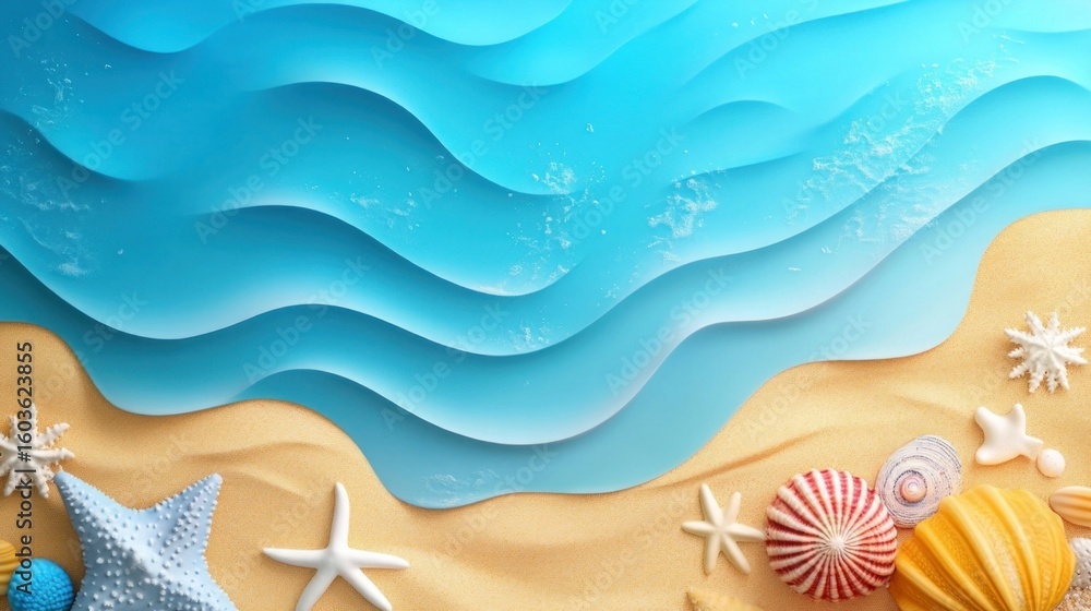 Blue sea and beach summer banner background with abstract ripple