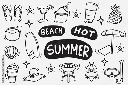 set of doodle summer good for wallpaper, background, element design, icon, etc