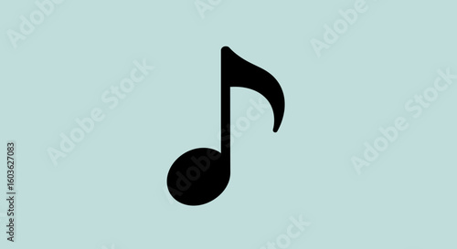 Isolated black eighth note with a curved flag on a transparent background