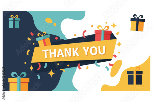 Thank You Banner with Celebration Gifts and Confetti