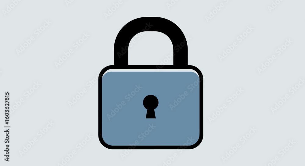 Simple Blue Padlock Icon with Black Outline and Keyhole Detail Simple Blue Padlock Icon with Black Outline and Keyhole Detail