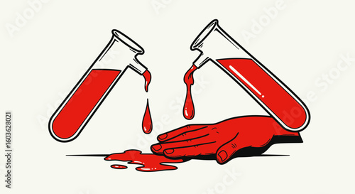 Conceptual illustration of blood transfusion or contamination with scientific elements