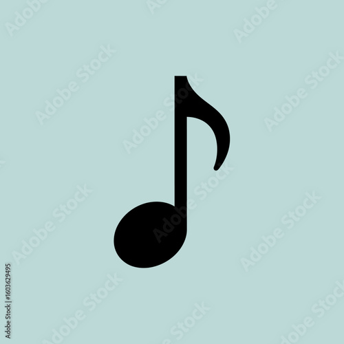 A Single Black Musical Note Against a Soft Blue Background.