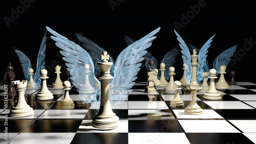 Winged Chess Pieces on Board – Strategy with Imagination